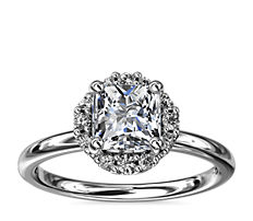Petite Floral Halo Diamond Engagement Ring in Platinum (1/10 ct. tw.)